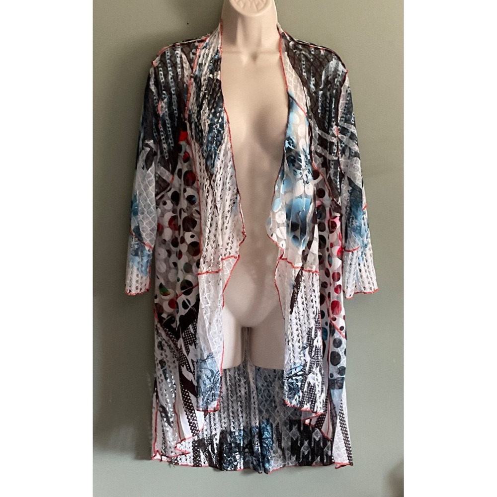 NWOT Kamana Boutique Sz. M Cardigan/Wrap "Art to Wear" Mesh & Chiffon Abstract